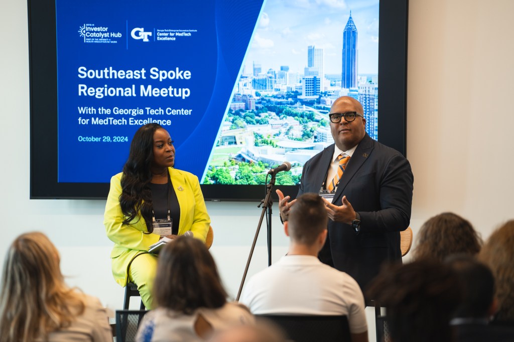 Baindu Bayon Paicely and Nakia Melecio in conversation about commercialization in the Southeast. Photo credit: Georgia Tech.