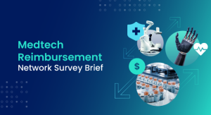 Medtech Reimbursement Network Survey Brief; images of medical devices and diagnostics; blue and teal background